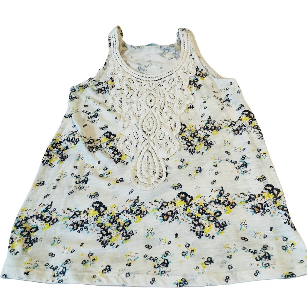 Maurices Floral Lace Front Tank Top M White & Yellow Polyester - Picture 5 of 9